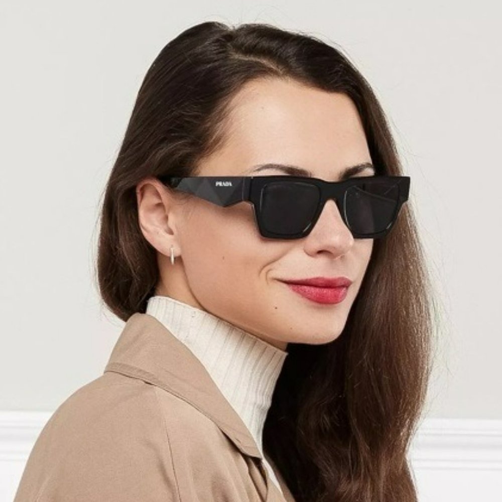 Prada PRA06S 16K08Z Black Dark Grey Square Unisex Sunglasses PR A06S